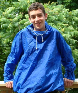 blue cagoule as modest swimwear