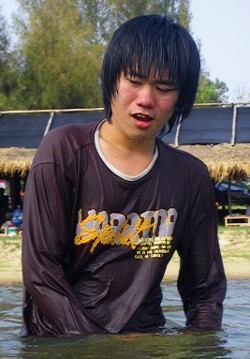 cotton swim shirt swimming in clothes in a lake